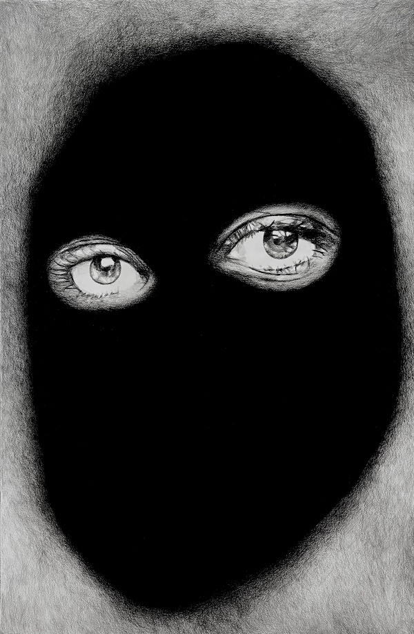 Myriam Mechita, Autoportrait à l'ombre  cachée, crayon sur papier, 80 x 120 cm. Courtesy de l'artiste. Photo : Myriam Mechita.