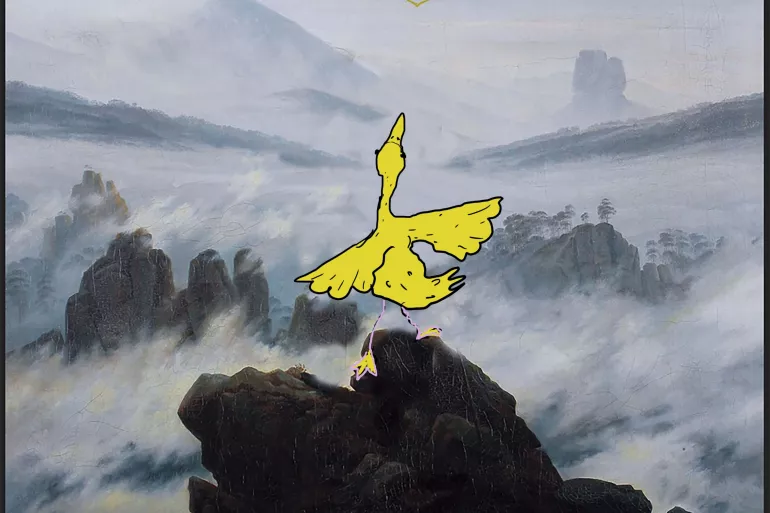 dessin canard en montagne